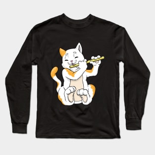 Cat as musician with flute Long Sleeve T-Shirt